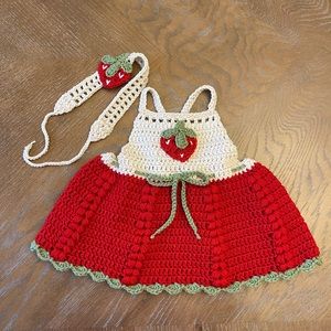 Strawberry crochet kids dress and headband